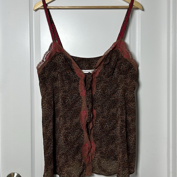 Victoria's Secret Tops - Victoria's Secret Vintage Y2K Leopard Print Lace Trim Double Tie Front Cami Top